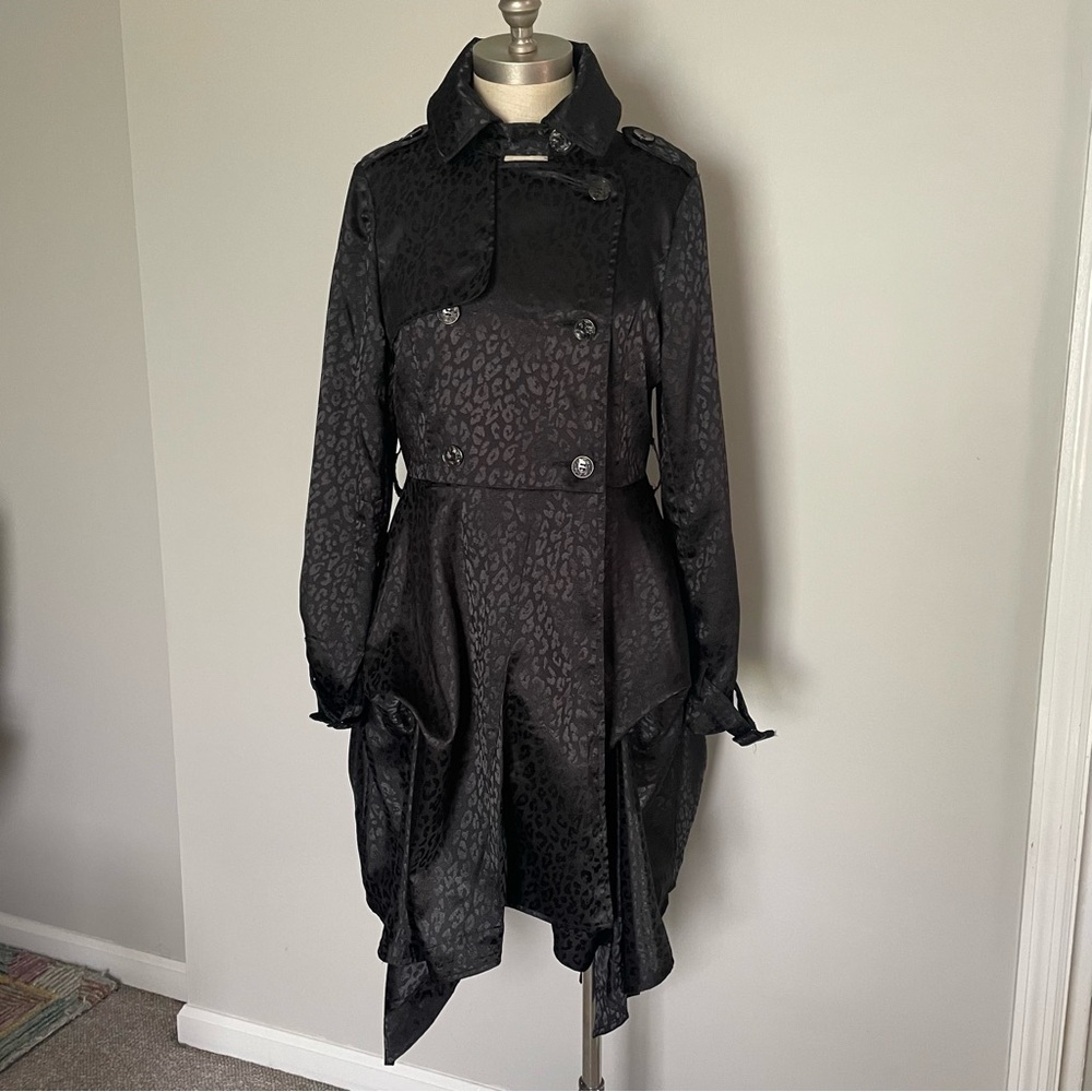 TOV Holy G Black Leopard Print Trench Coat size 38